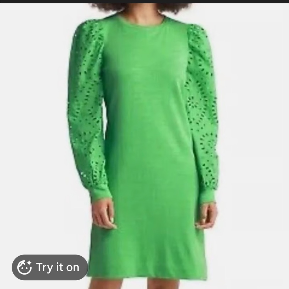 NWT Lilly Pulitzer, Jasona Eyelet Dress in Cabana Green with blouson sleeves